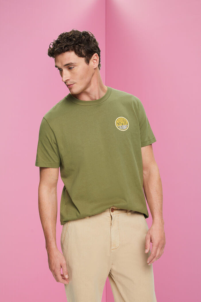 胸前LOGO標誌印花棉質T恤, 橄欖綠, detail image number 0