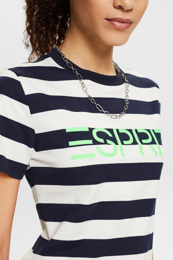Striped Logo Cotton T-Shirt, NAVY, detail image number 3
