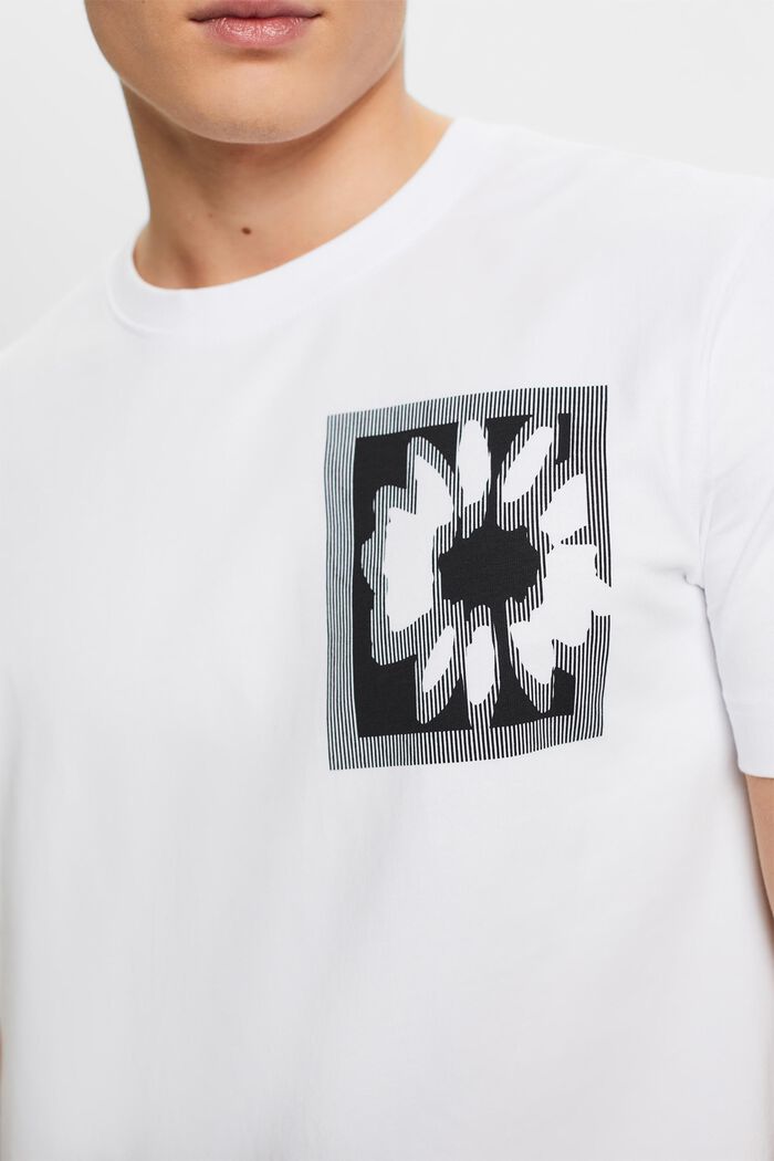 花卉圖案LOGO標誌T恤, 白色, detail image number 2