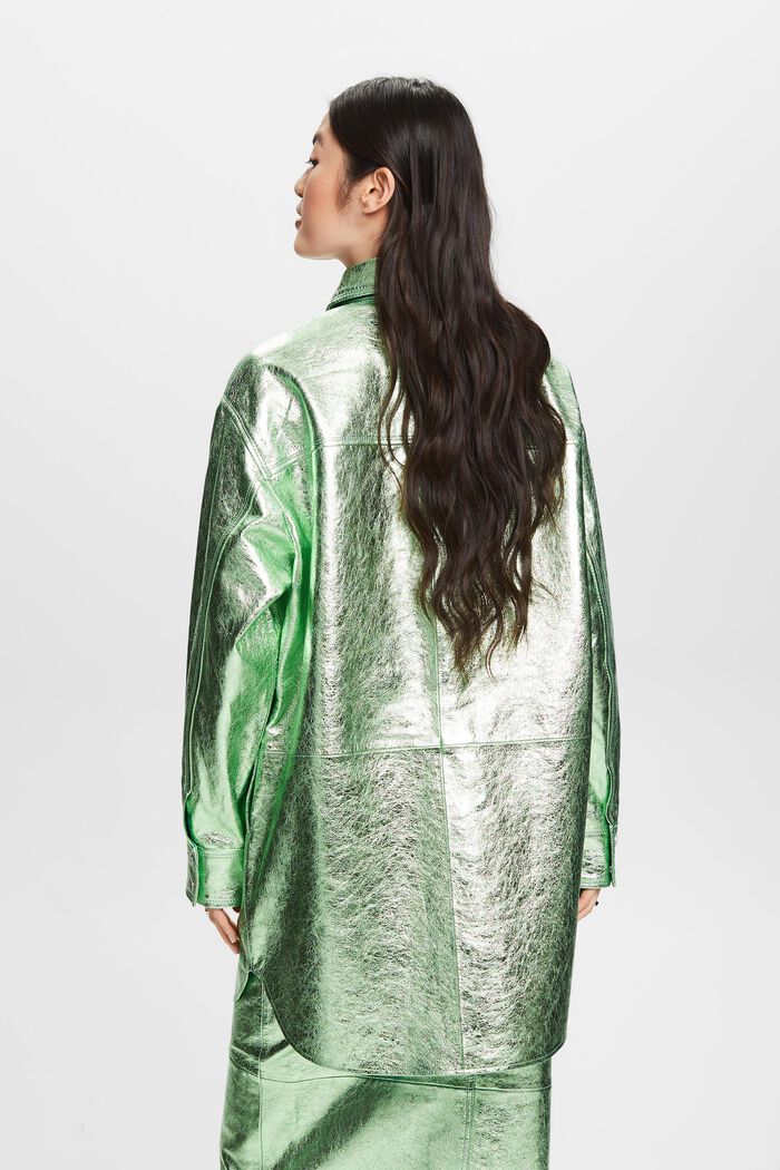 金屬光感皮革襯衫式夾克, 淺湖水綠色, detail image number 2