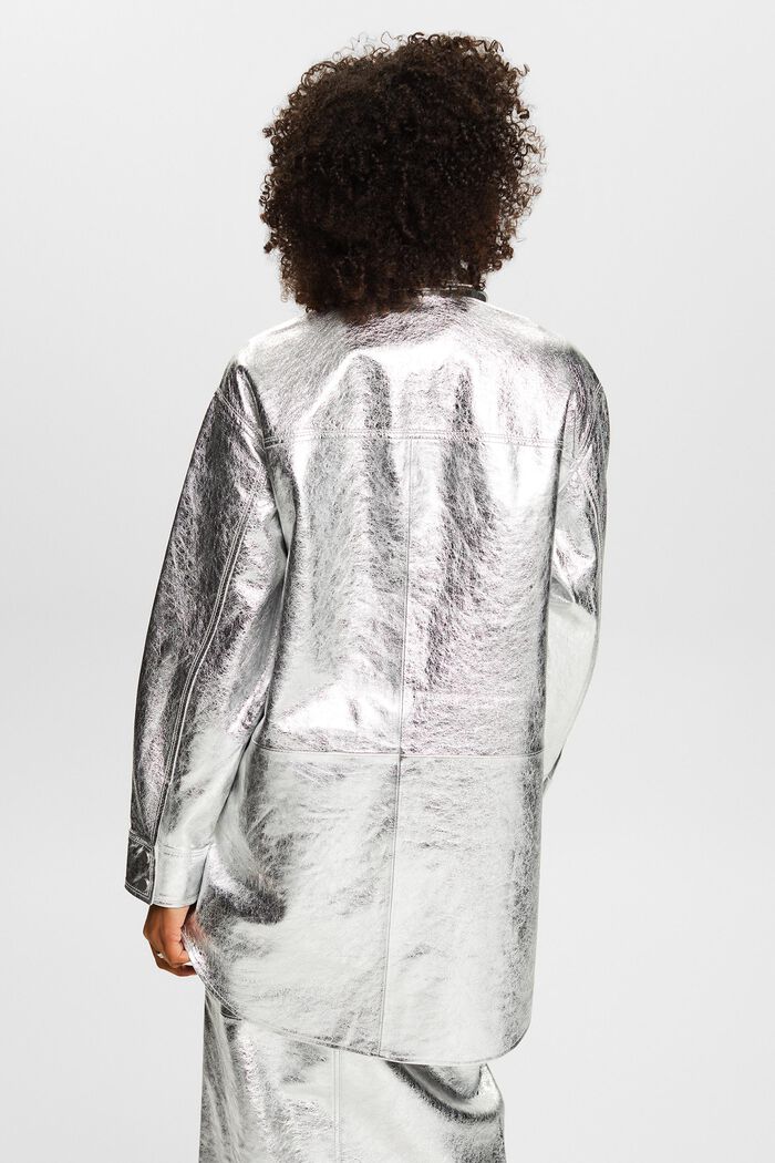 金屬光感皮革襯衫式夾克, 銀色, detail image number 2