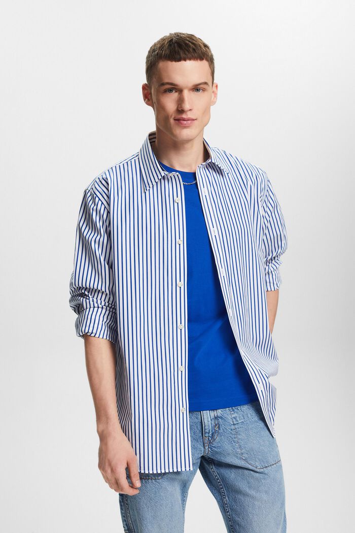 條紋府綢恤衫, 藍色, detail image number 0