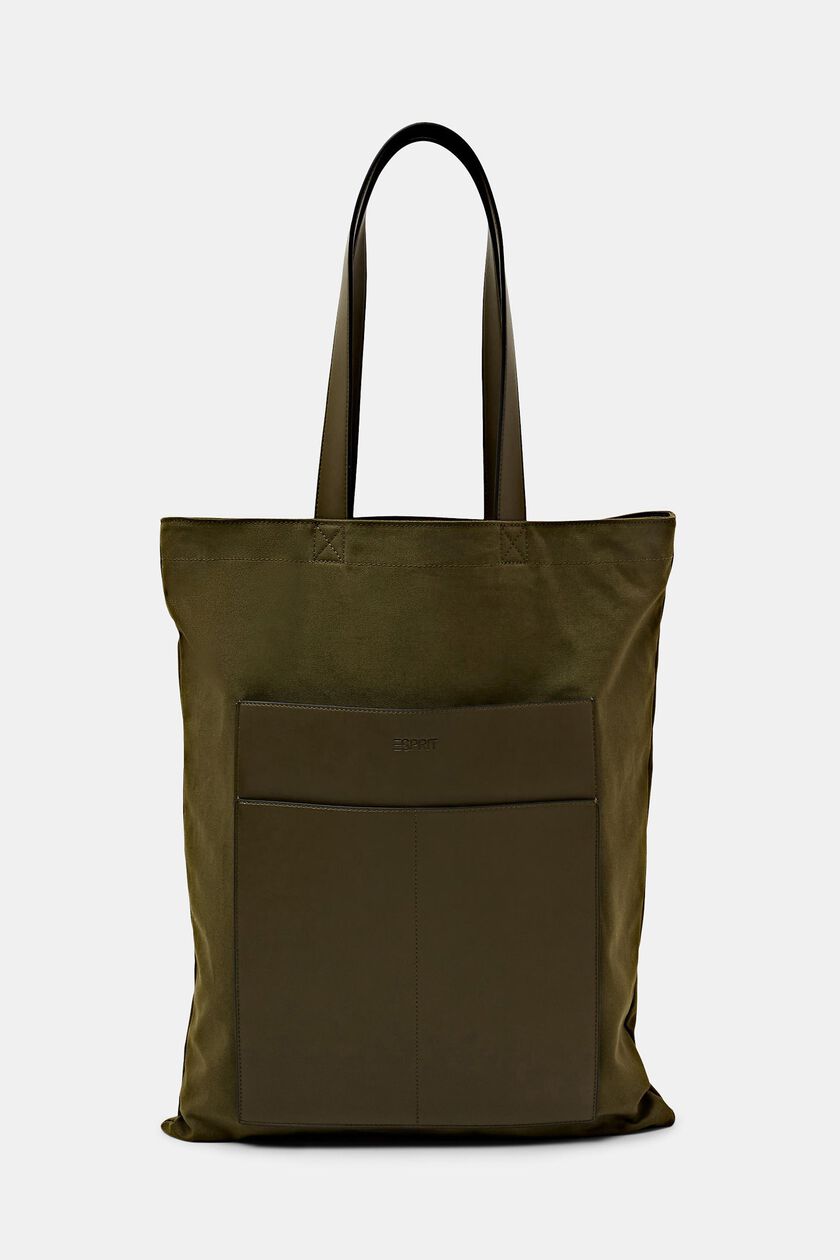 Vegan Leather Trimmed Cotton-Canvas Tote