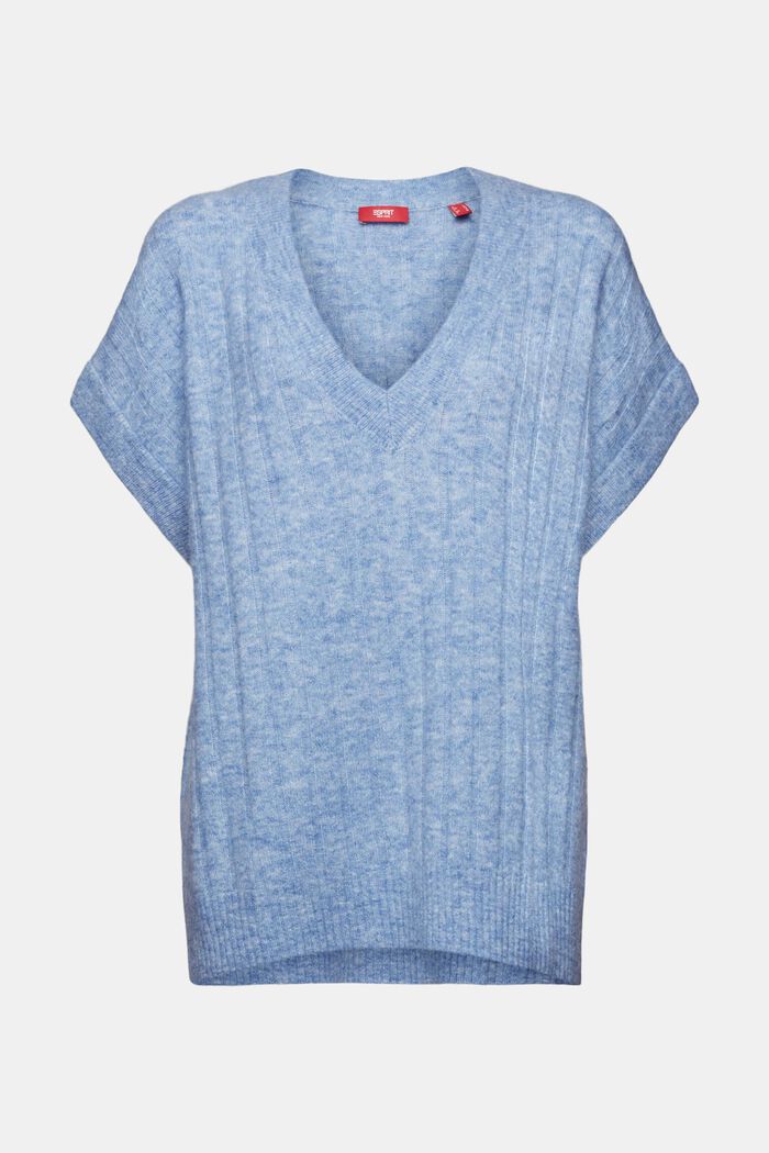 ‌超大廓形V領羅紋針織毛衣, 淺藍色, detail image number 6