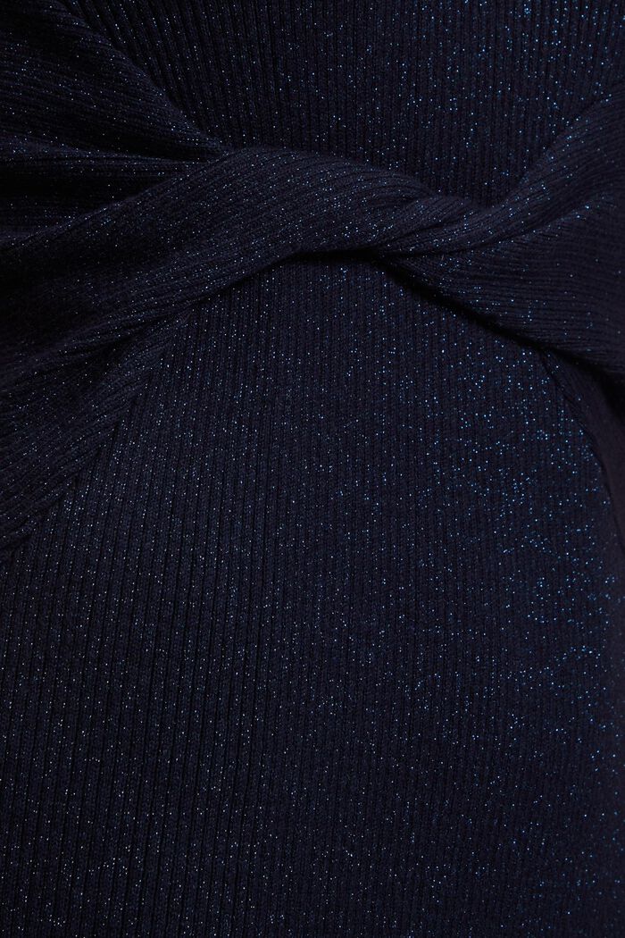 扭結交叉裙腰金屬光感羅紋連身裙, 海軍藍, detail image number 4