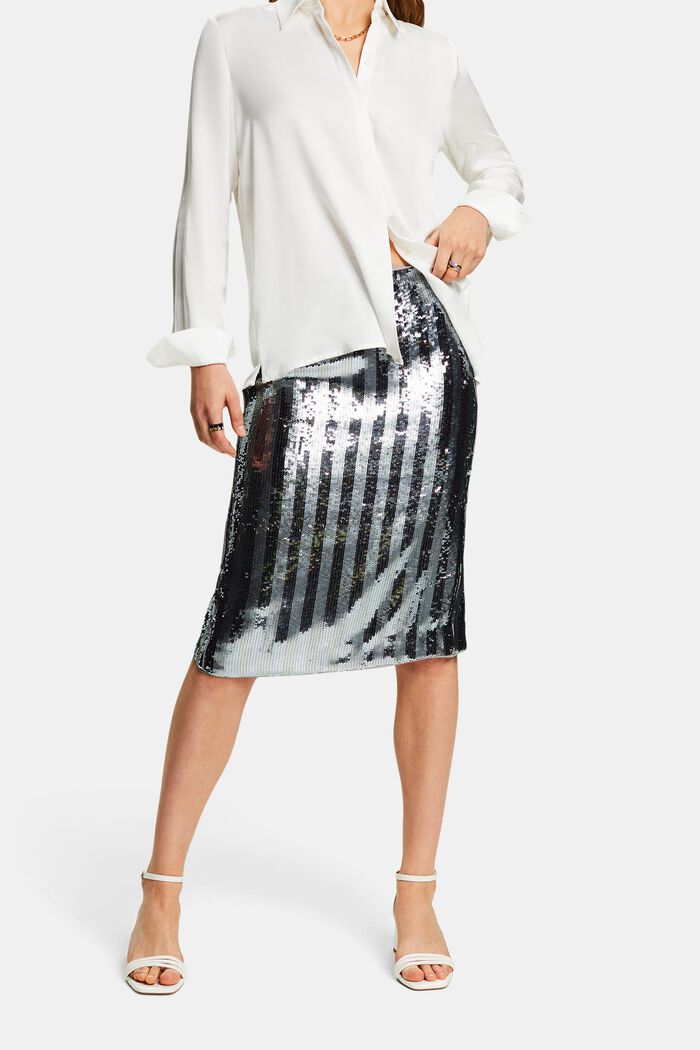 Sequin Midi Skirt, SILVER, detail image number 0