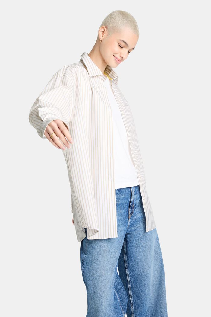 條紋棉質府綢恤衫, 米色, detail image number 0