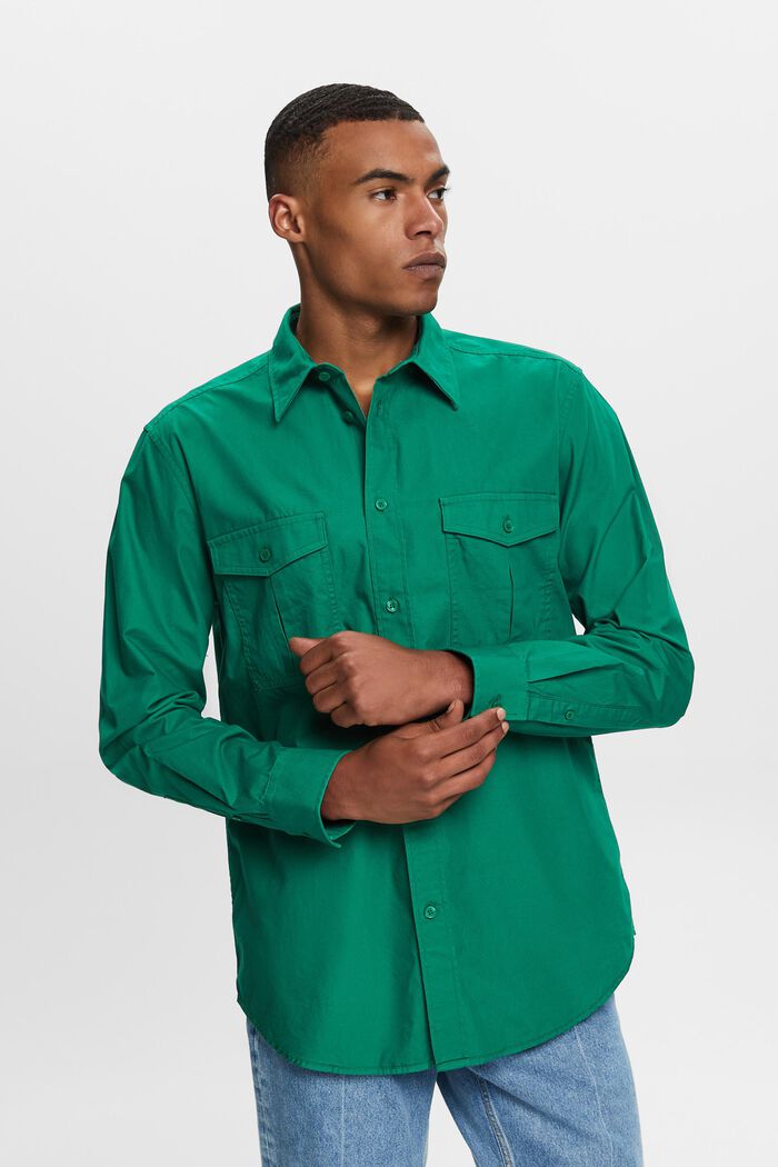純棉工裝風恤衫, 深綠色, detail image number 0