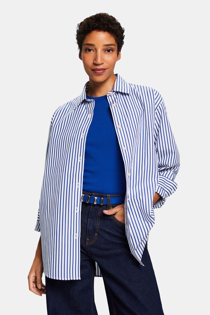 Striped Poplin Shirt, 藍色, detail image number 0