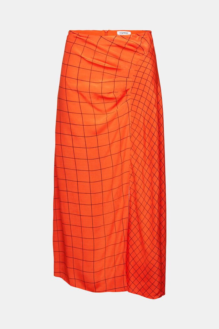‌格紋印花褶皺中長款半身裙, 橙色, detail image number 6