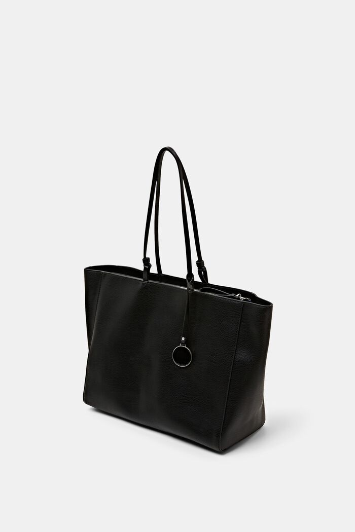 ‌純素皮革購物袋, 黑色, detail image number 2