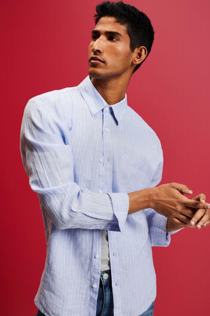 Striped shirt, 100% linen, LIGHT BLUE LAVENDER, detail image number 6