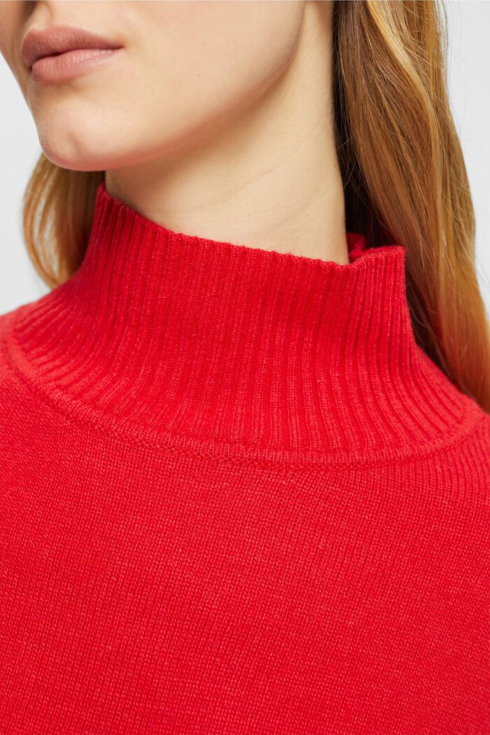 羊毛混紡立領針織上衣，LENZING™ ECOVERO™, 深紅色, detail image number 0