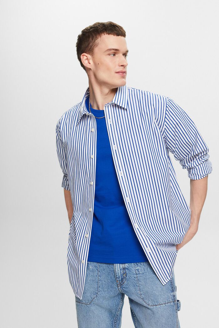 條紋府綢恤衫, 藍色, detail image number 4