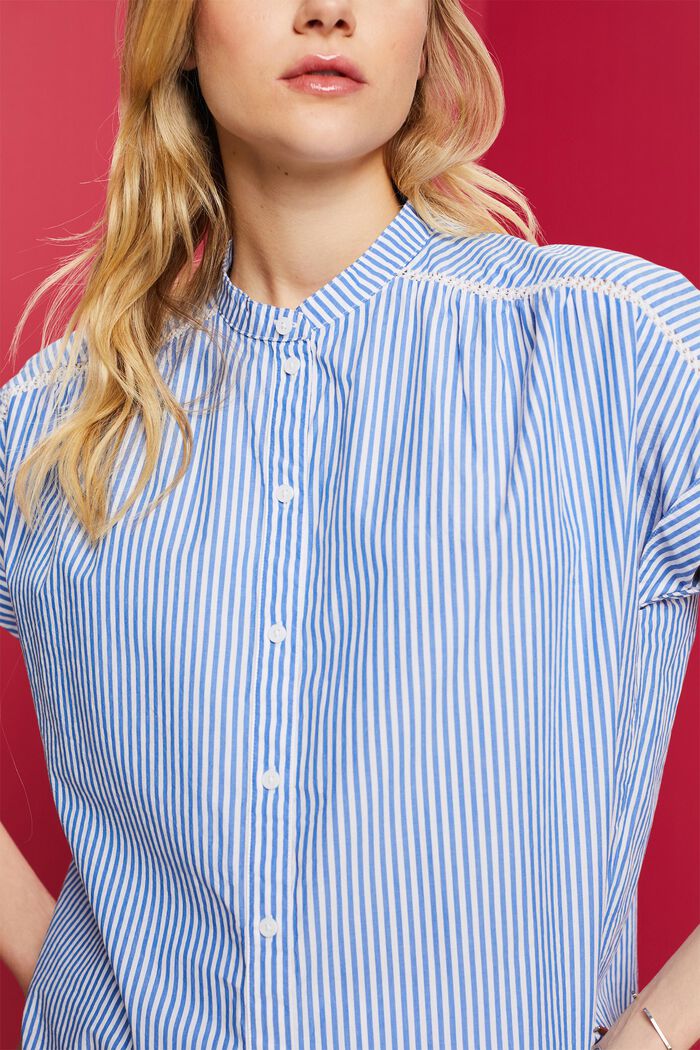 100%純棉條紋短袖女衫, 藍色, detail image number 2