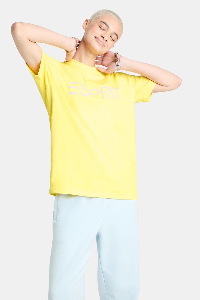 ‌超大廓形棉質平織布LOGO標誌T恤, 石灰黃, detail image number 1