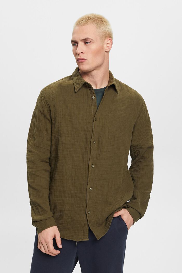 再生棉質平紋細布恤衫, 軍綠色, detail image number 0