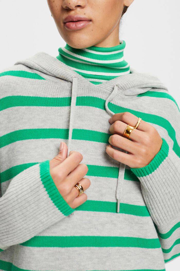 Sweater Hoodie, LIGHT GREY/GREEN, detail image number 1
