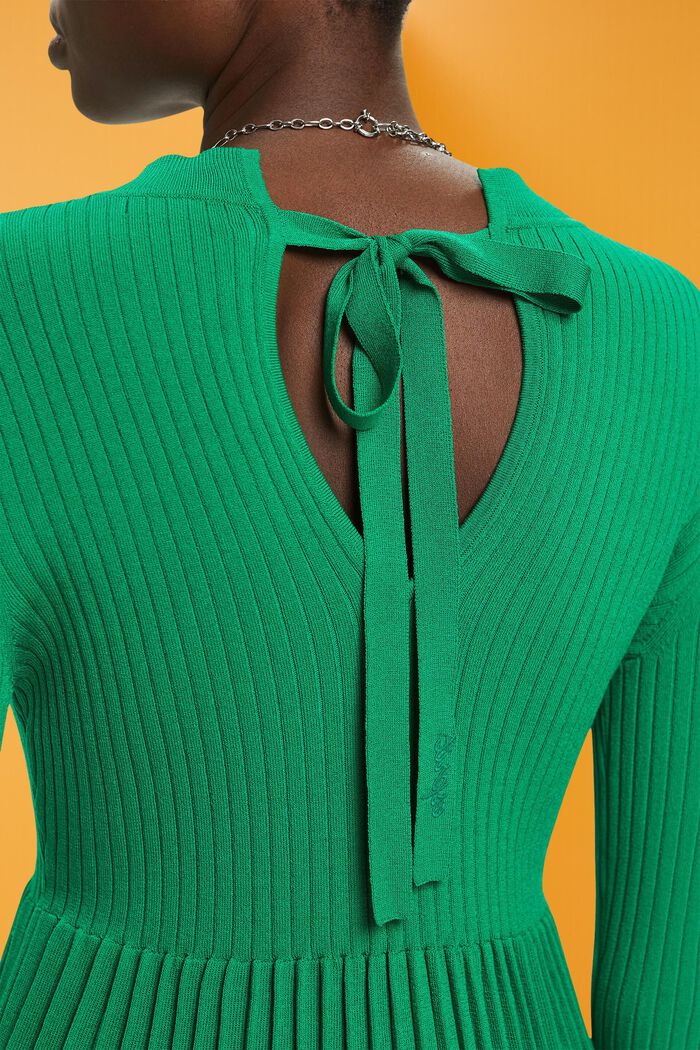 Pleated mini dress with long-sleeves & crewneck, EMERALD GREEN, detail image number 1