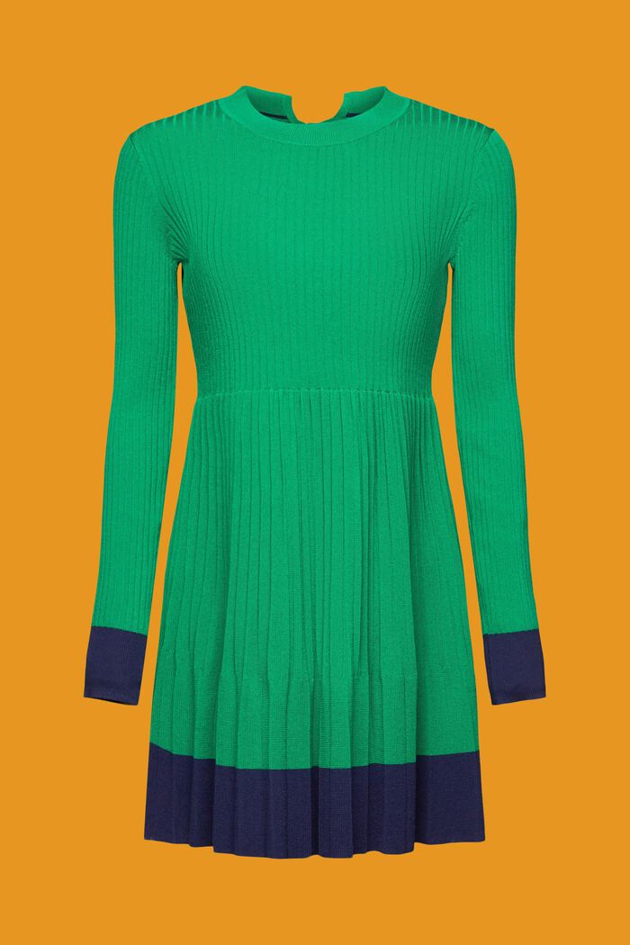 Pleated mini dress with long-sleeves & crewneck, EMERALD GREEN, detail image number 5