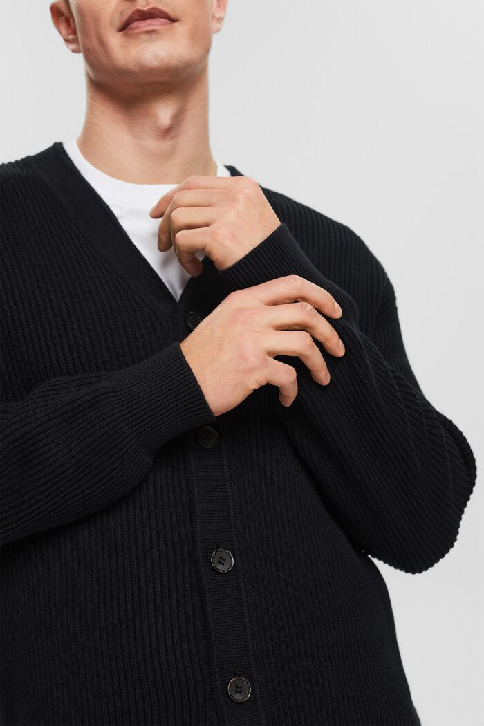 ‌羅紋針織V領開衫, 黑色, detail image number 3