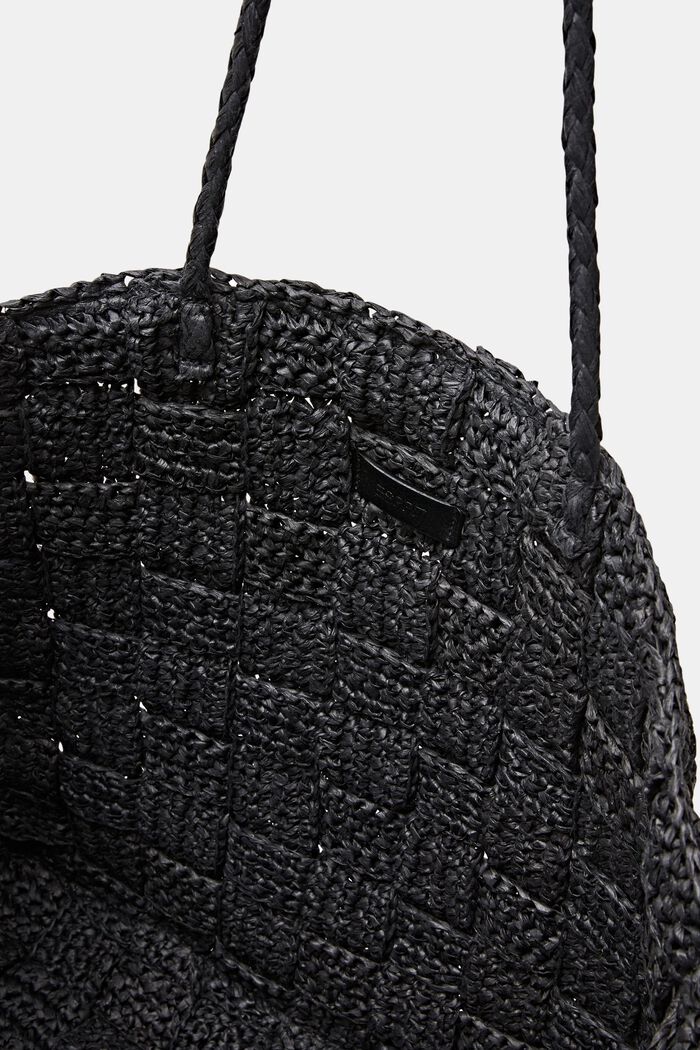 梭織稻草手挽袋, 黑色, detail image number 3