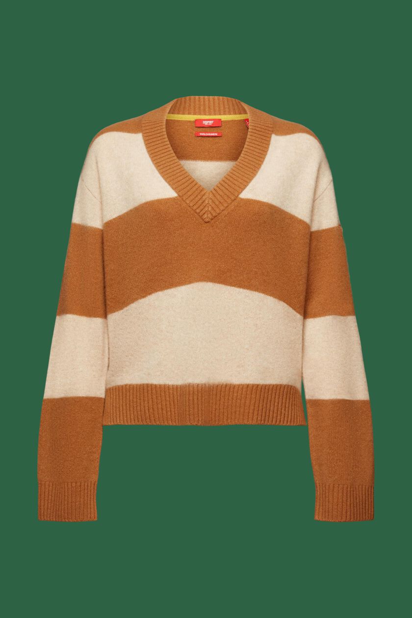 Cashmere V-Neck Rugby Stripe Sweater