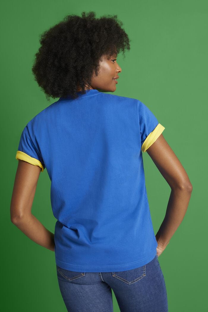 ‌超大廓形棉質平織布LOGO標誌T恤, 藍色, detail image number 3
