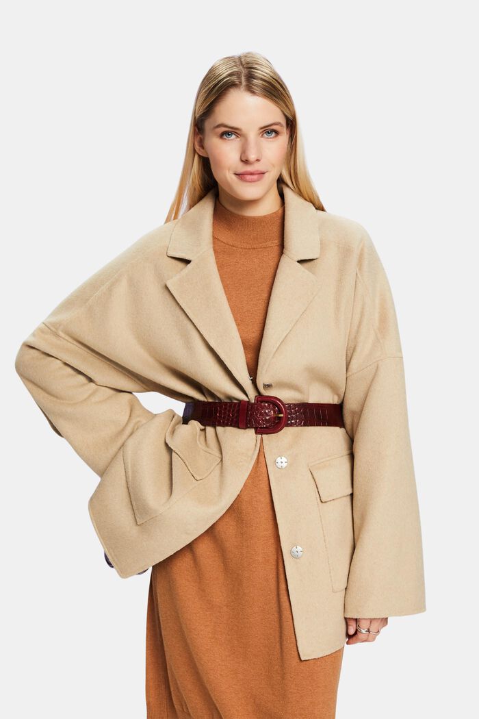 Oversized Wool-Blend Coat, CREAM BEIGE, detail image number 0