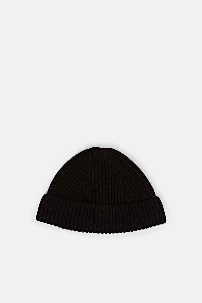 100%純棉羅紋針織圓帽, 黑色, detail image number 0