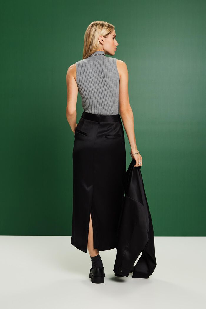 Satin Belted Maxi Skirt, 黑色, detail image number 2