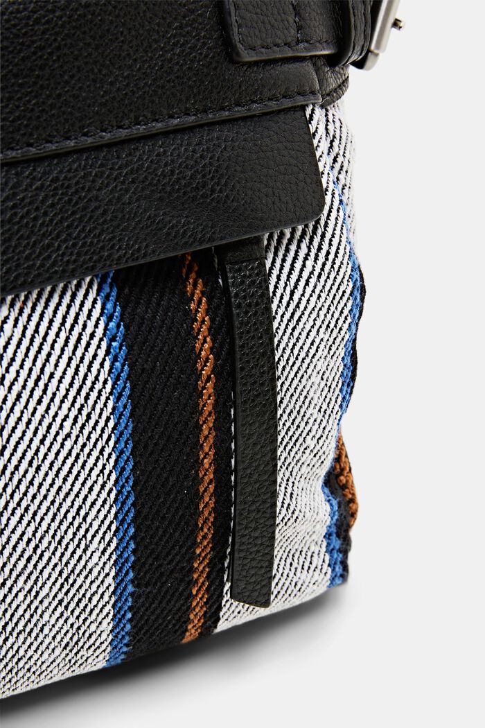 ‌條紋皮革手袋, 黑色, detail image number 1