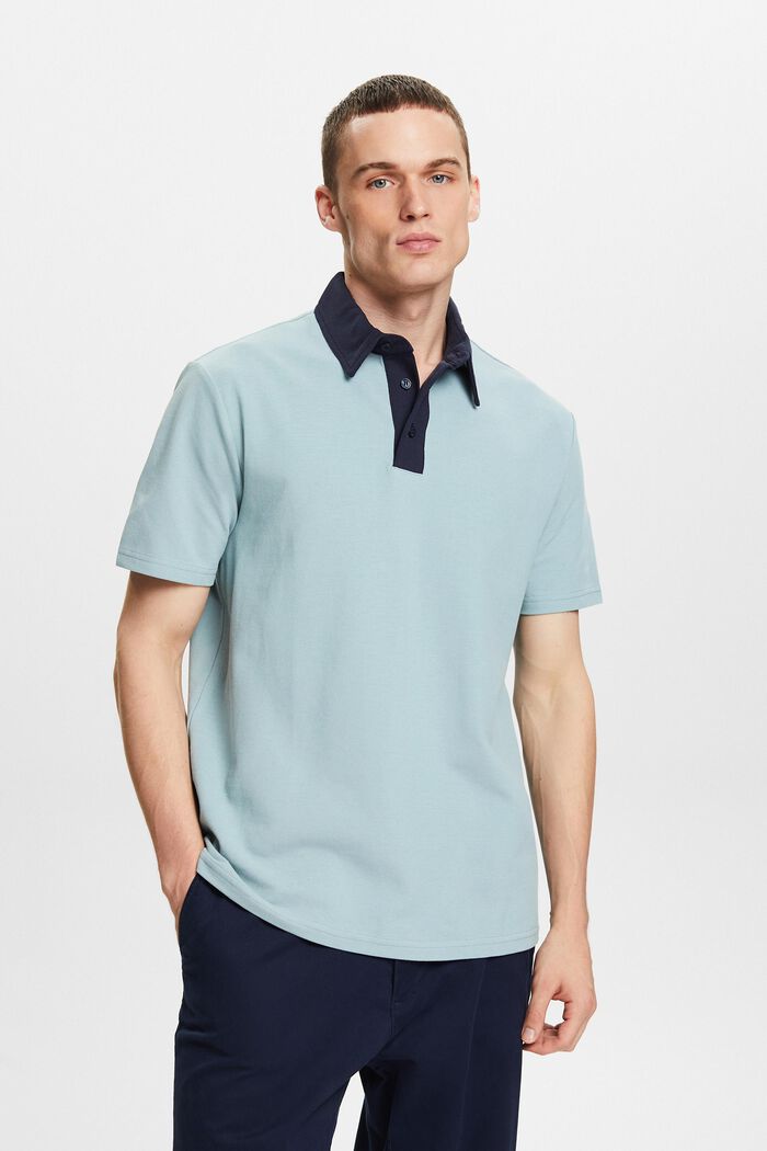 Cotton Pique Polo Shirt, LIGHT BLUE, detail image number 0