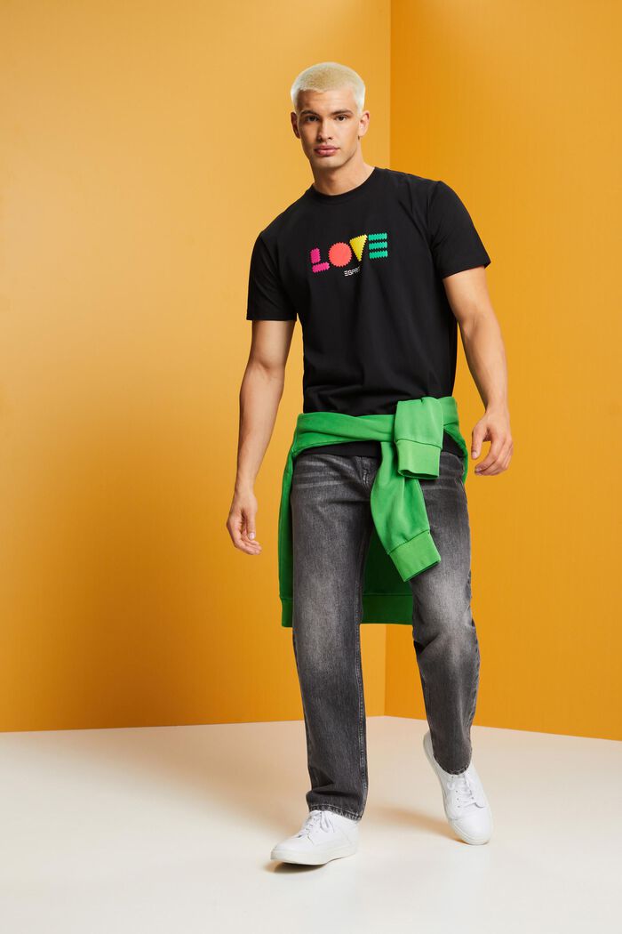 「LOVE」字樣幾何印花有機棉T恤, 黑色, detail image number 1