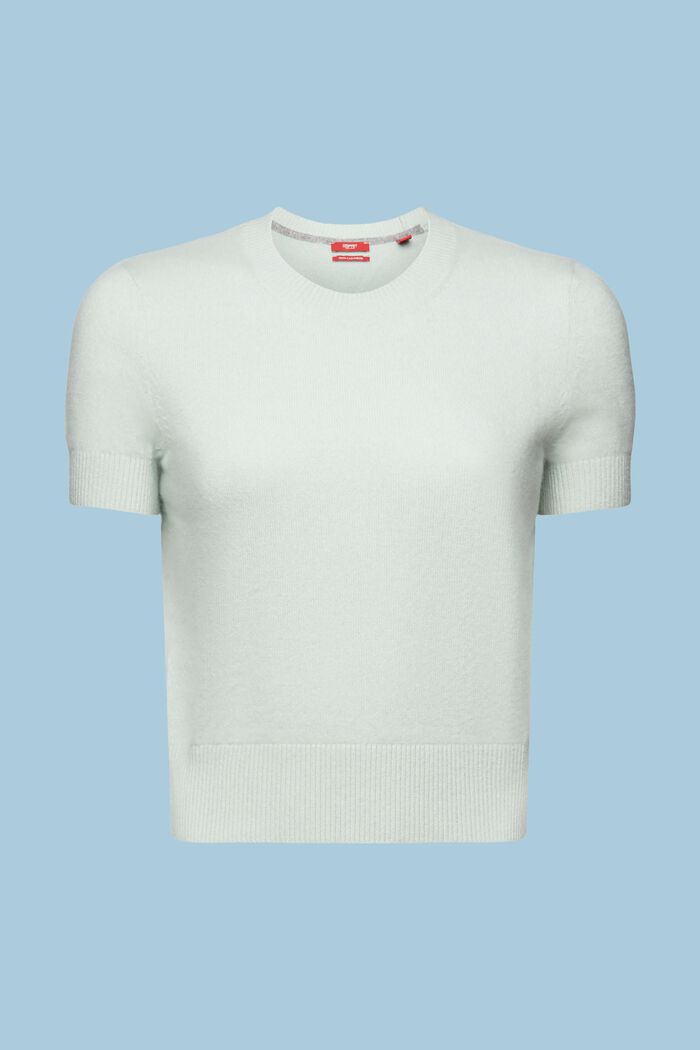 Cashmere Short-Sleeve Sweater, LIGHT GREEN, detail image number 6