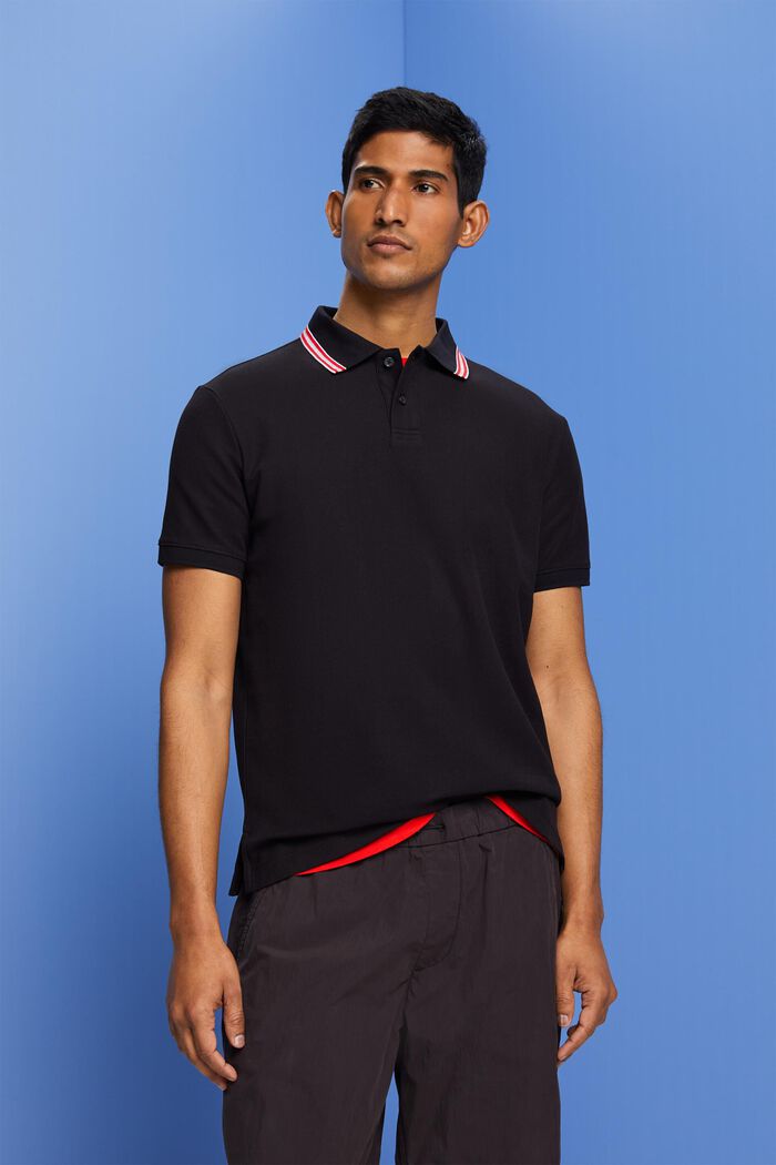 Piqué polo shirt with glitter, 100% cotton, BLACK, detail image number 0