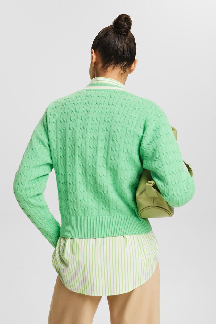 V領絞花針織開衫, 淺綠色, detail image number 3