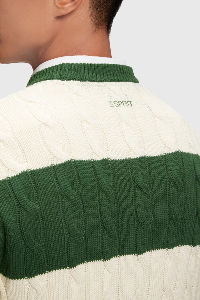 Striped Cable Knit Sweater, OFF WHITE, detail image number 4