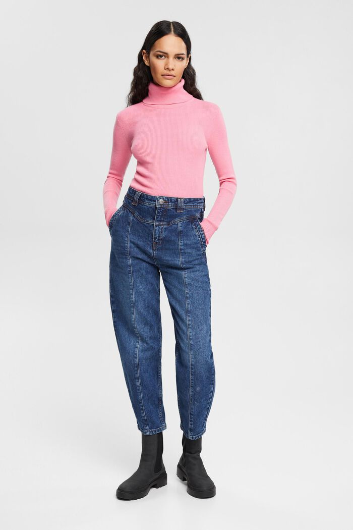 Roll neck ribbed viscose sweater, PINK, detail image number 4