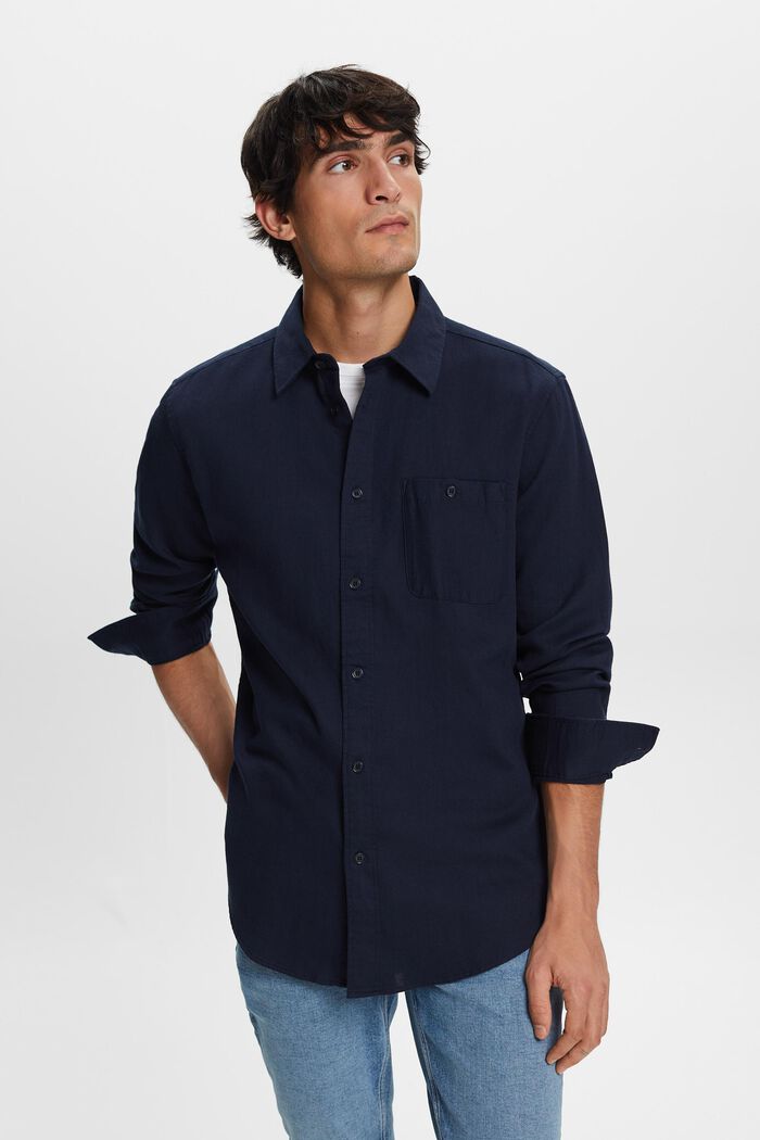 100%純棉紋理感修身恤衫, 海軍藍, detail image number 0