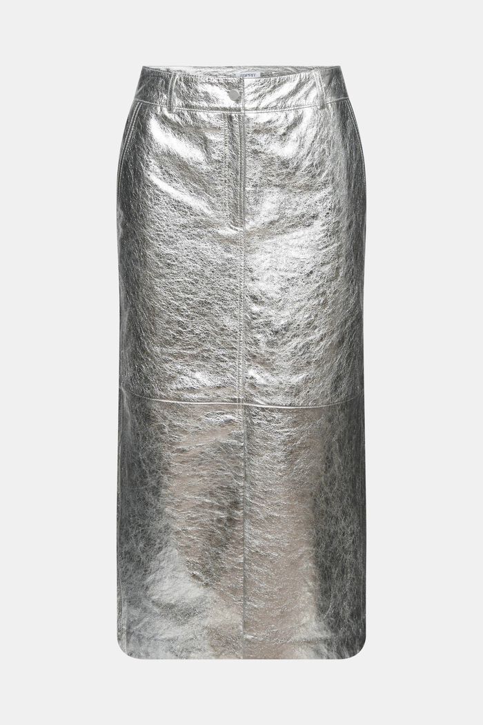 金屬光感皮革半身裙, 淺灰色, detail image number 6