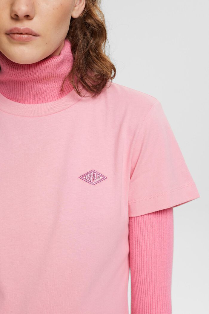 Logo Embroidered Cotton Jersey T-Shirt, PINK, detail image number 2