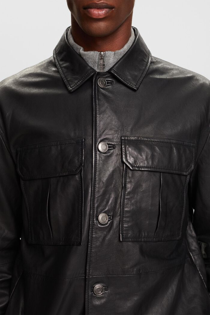 皮革恤衫式夾克, 黑色, detail image number 2