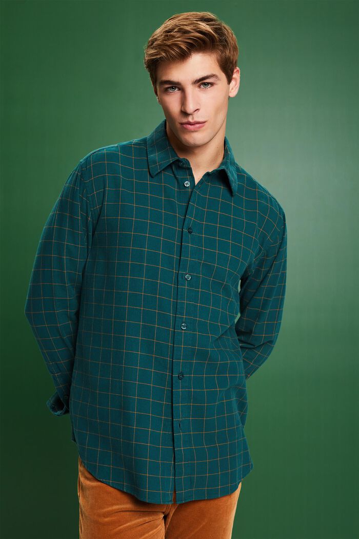 ‌格紋法蘭絨標準版型恤衫, 翡翠綠, detail image number 0