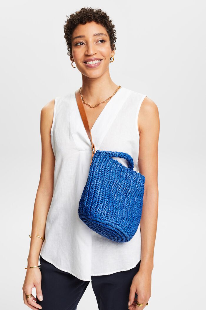 Woven Straw Crossbody Bag, BRIGHT BLUE, detail image number 5