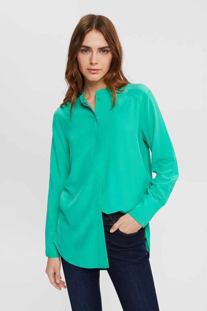 Blouse with banded collar, LIGHT GREEN, detail image number 0