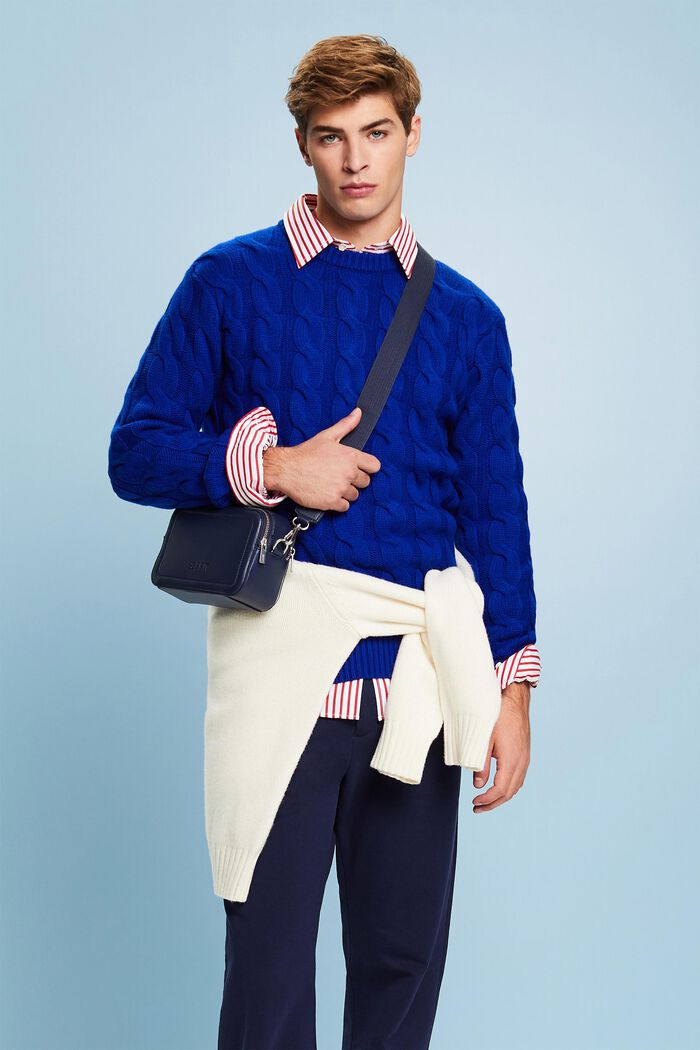 ‌羊毛絞花針織衫, 深藍色, detail image number 0