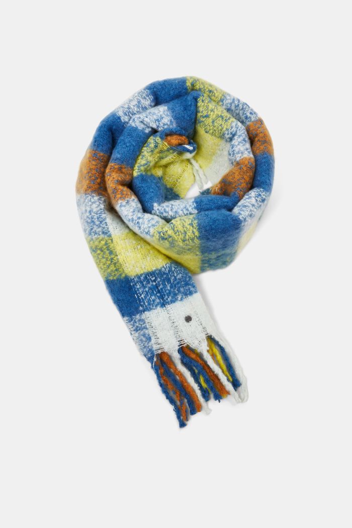 格紋圈紗圍巾, 藍色, detail image number 0