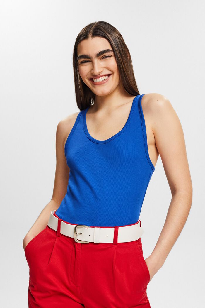 Cotton Jersey Racerback Tank Top, BRIGHT BLUE, detail image number 0