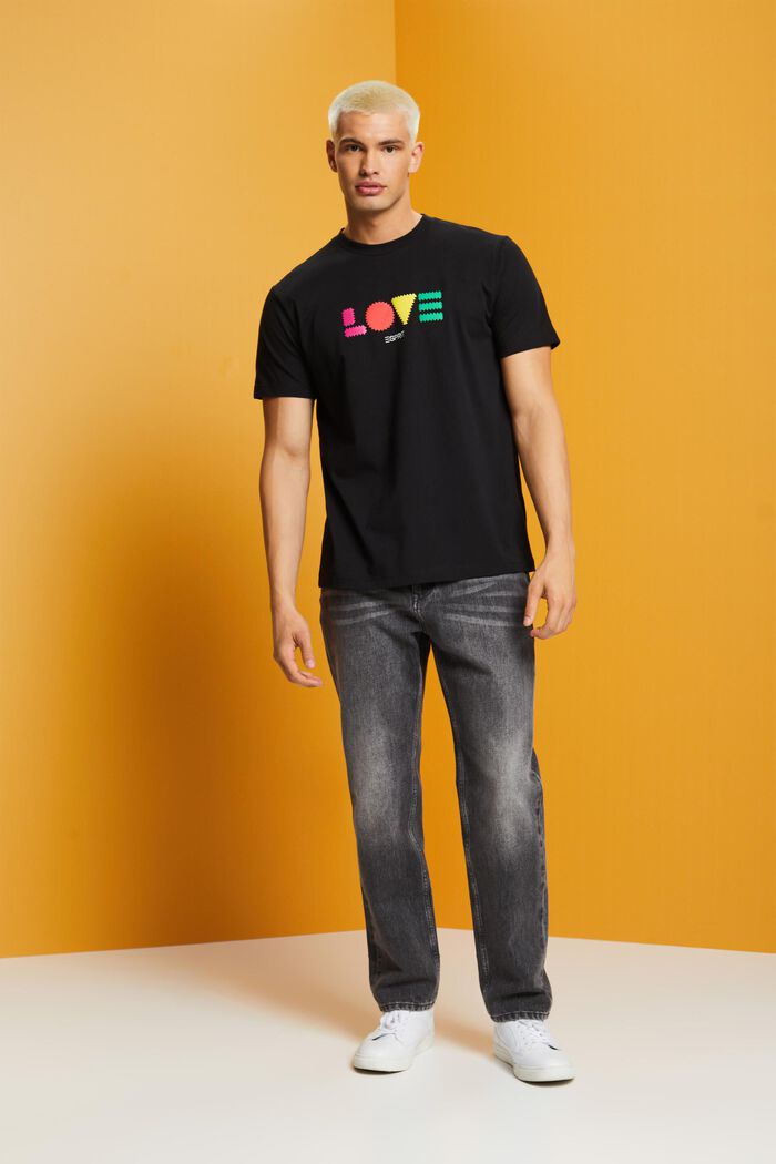 「LOVE」字樣幾何印花有機棉T恤, 黑色, detail image number 4